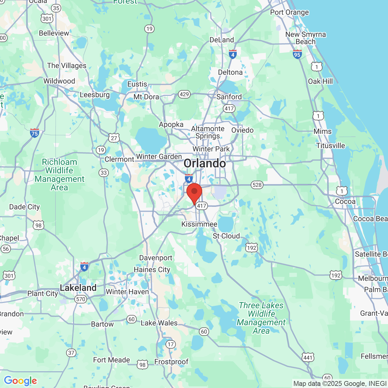 Google map image of our location in 13512 S. John Young Pkwy Orlando, FL