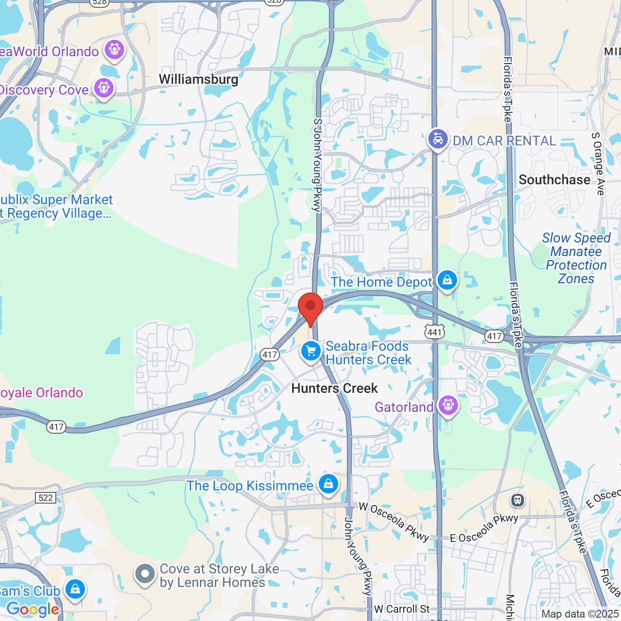 Google map image of our location in 13512 S. John Young Pkwy Orlando, FL